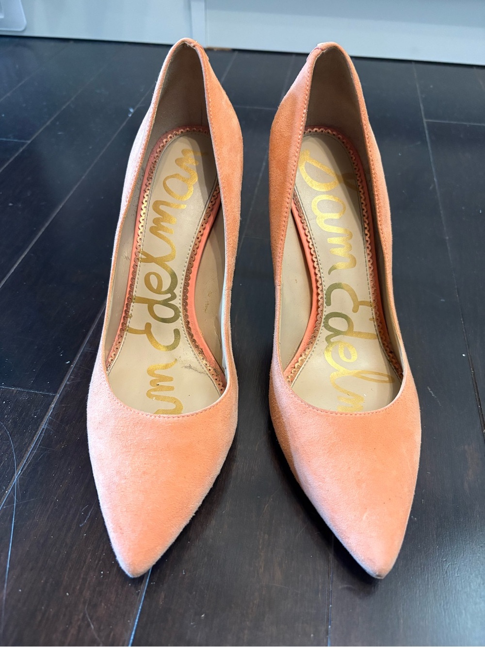 Sam Edelman Peach Suede Pointed-Toe Pumps